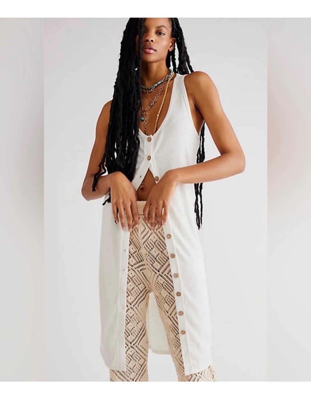 NWOT Free People Gia Long Ivory Vest Dress Size L